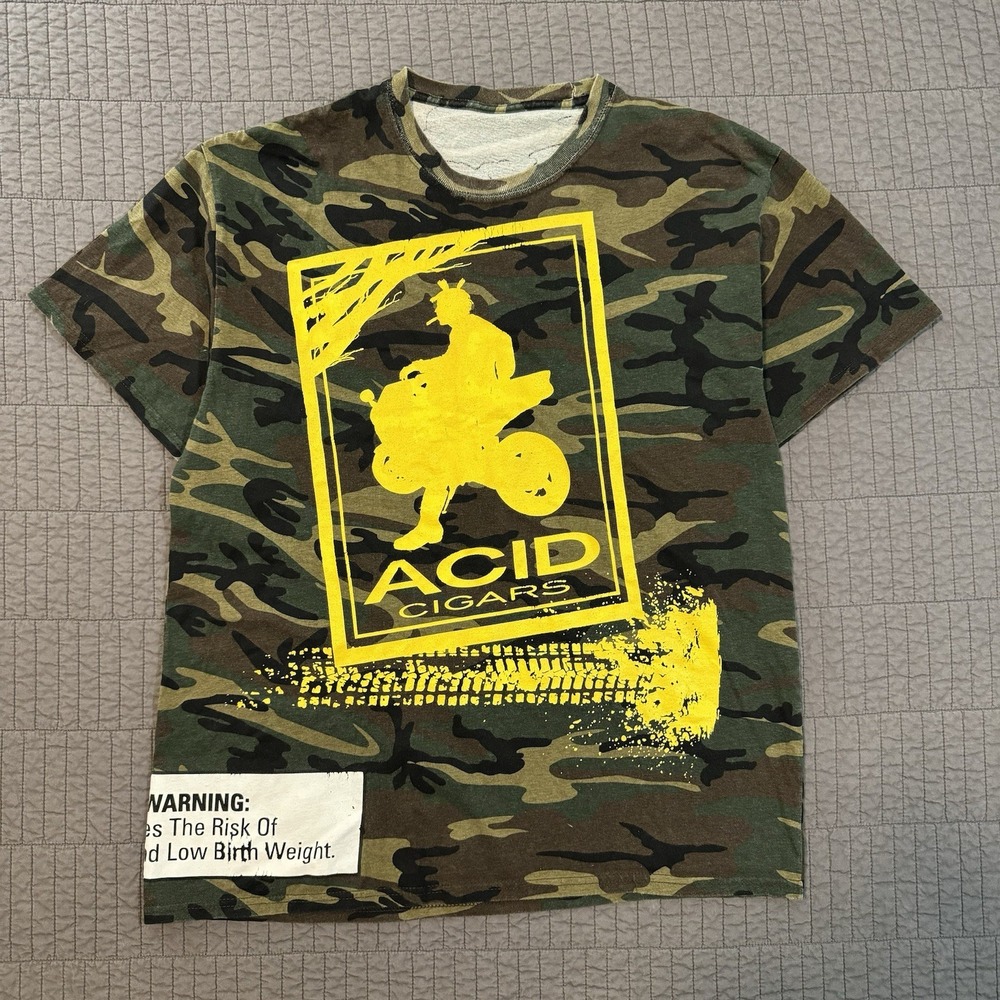 Vtg Y2K Acid‎ Cigars T Shirt Men's Large Camo Double Sided Graphic Tobacco Promo